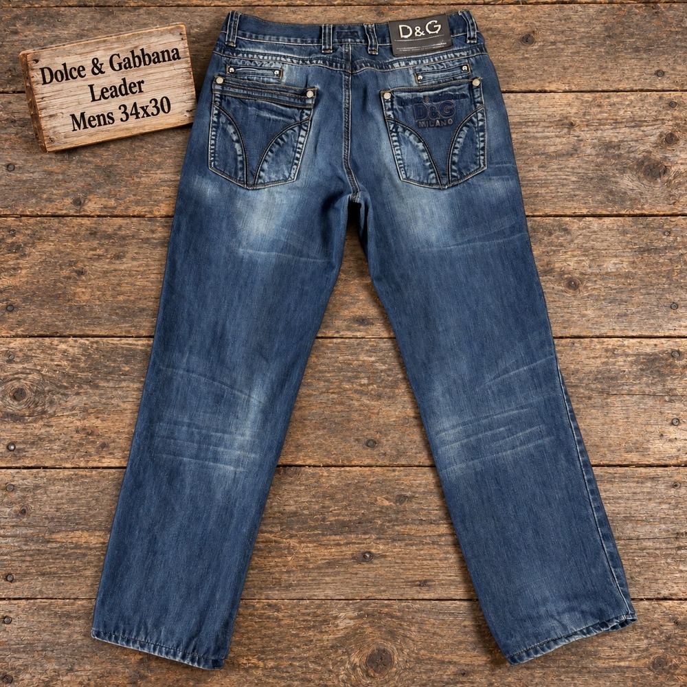 Dolce & Gabbana Leader Mens Jeans Blue Relaxed Wide Leg Hemmed 34x30